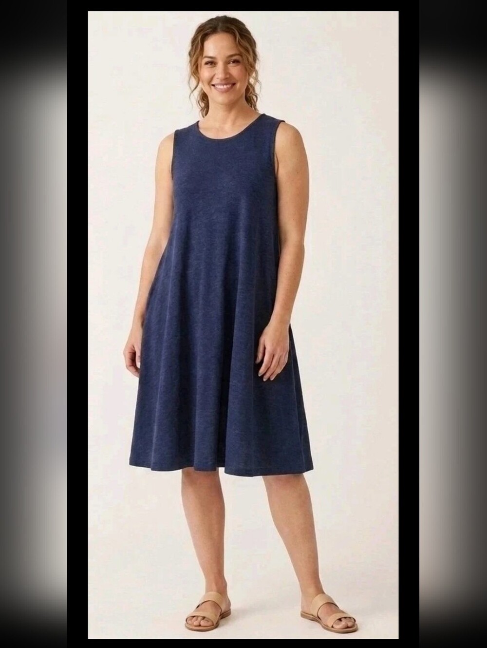 Bryn Walker Navy Blue Bamboo Organic Cotton Sleeveless Swing Tunic Dress- USA